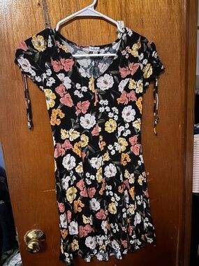 Target Black Floral V-Neck Dress with Pink & Yellow Blooms